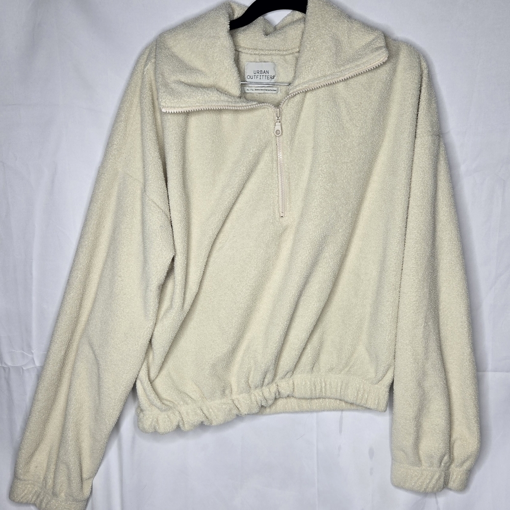Urban Outfitters Cream Fleece Half-Zip Pullover Sweatshirt Size XL | Cozy Sherpa - Picture 2 of 5